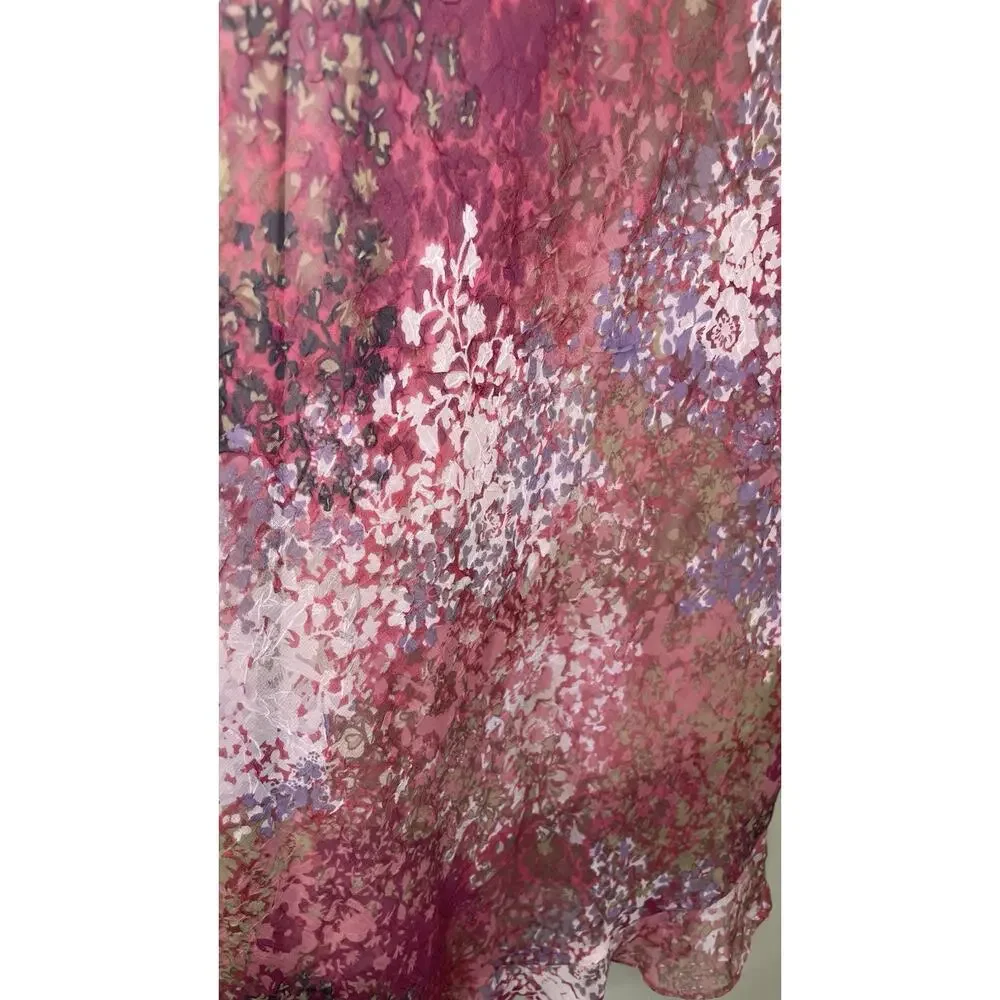 Breakin' Loose Y2K 90s Floral Ruffle V-Neck Asymetrical Midi Dress Pink Sz 9/10 - Picture 5 of 15